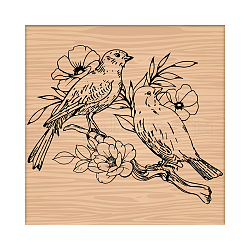 CRASPIRE 1Pc Beechwood Stamps & 1Pc Resin Stamp Sheet, Square, Scrapbook Accessories, Bird Pattern, 7.6x7.58x2.5cm, 1pc/style(DIY-CP0007-96D)