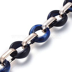 Transparent Acrylic Handmade Cable Chain, Flat Oval, Dark Blue, 18.5x11.5x4.5mm, about 39.37 inch(1m)/strand(AJEW-JB00547-03)