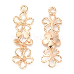 Brass with Glass Pendants, Flower Charm, Real 18K Gold Plated, 28x8x2mm, Hole: 1.4mm(KK-G468-48G)