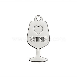 201 Stainless Steel Pendants, Wine Glass, Stainless Steel Color, 18x9x1mm, Hole: 1mm(STAS-R082-VC175-2)