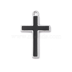 Alloy Enamel Pendants, Cross Charm, Black, Platinum, 39.5x24.5x3mm, Hole: 3mm(FIND-M021-08P-02)