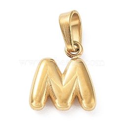 316L Surgical Stainless Steel Charms, Letter Charm, Golden, Letter M, 10x9x2.5mm, Hole: 2.5x4.5mm(STAS-G315-01G-M)