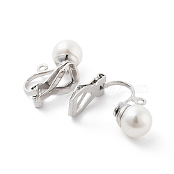304 Stainless Steel Clip-on Earring Findings with Imitation Pearl Plastic Beaded, with Loops, Stainless Steel Color, 17.5x9x7mm(STAS-H216-03C-P)