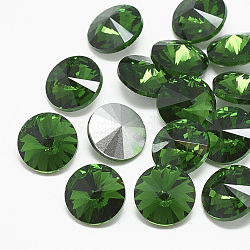 Pointed Back Glass Rhinestone Cabochons, Rivoli Rhinestone, Back Plated, Faceted, Cone, Peridot, 18x8.5~9mm(RGLA-T086-18mm-20)