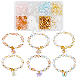 DIY Flower Butterfly Bracelet Making Kit, Including Glass Round Beads, Alloy Enamel & Acrylic Pendants, Mixed Color, 245Pcs/box(DIY-SC0021-14)