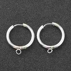 201 Stainless Steel Huggie Hoop Earring Findings, with Horizontal Loop and 316 Surgical Stainless Steel Pin, Silver, 24x21x2.5mm, Hole: 2.5mm, Pin: 1mm(STAS-P283-01H-S)