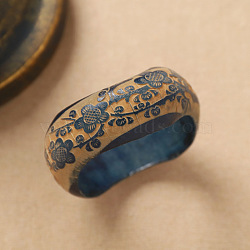 Flower Engraved Wood Wavy Wide Bangles for Women, Marine Blue, Inner Diameter: 2.64 inch(6.7cm)(WG66DDD-03)