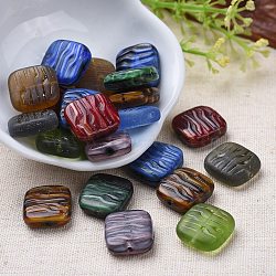 Czech Glass Beads, Retro Style, Square with Wave Pattern, Mixed Color, 16x15x6mm, Hole: 1mm(X-GLAA-0018-01)