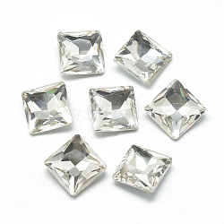 Pointed Back Glass Rhinestone Cabochons, Back Plated, Faceted, Square, Clear, 14x14x5.5mm(RGLA-T027-14x14mm-01)