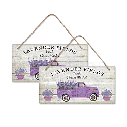 Natural Wood Hanging Wall Decorations, with Jute Twine, Rectangle, Lilac, Car Pattern, 15x30x0.5cm(HJEW-WH0015-064)