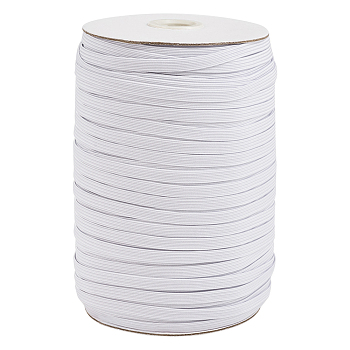 1/4 inch Flat Braided Elastic Rope Cord, Heavy Stretch Knit Elastic with Spool, White, 6mm, about 190~200yards/roll (570~600 feet/roll)