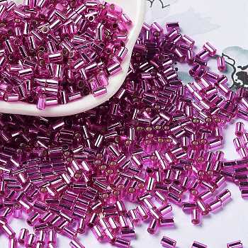 Baking Paint Glass Round Bugle Beads, Silver Lined, Tube, Dark Orchid, 3.5~3.8x2~2.5mm, Hole: 1.2mm