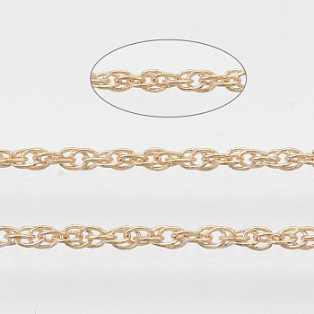 Soldered Brass Coated Iron Rope Chains, with Spool, Light Gold, 2x1.4x0.3mm, about 39.37 Feet(12m)/roll
