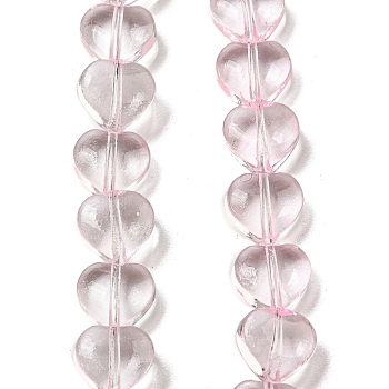 Baking Paint Transparent Glass Beads Strands, Heart, Pink, 8x8x4.5mm, Hole: 0.8mm, about 99~100pcs/strand, 29.13~29.53 inch(74~75cm)