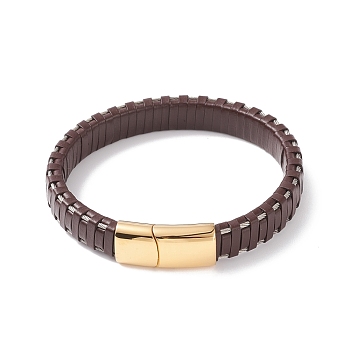 Leather Cord Bracelets, with 304 Stainless Steel Magnetic Clasps, Coconut Brown, 8-7/8 inch(22.5cm), 11.5mm