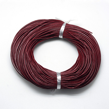 Spray Painted Cowhide Leather Cords, Dark Red, 2.0mm, about 100yards/bundle(300 feet/bundle)