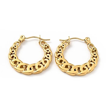 Ion Plating(IP) 304 Stainless Steel Curb Chains Hoop Earrings for Women, Golden, 22x21x2mm, Pin: 0.8mm