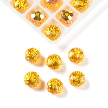 AB Color Plated Glass Beads, Faceted, Round, Gold, 8x5.5~6mm, Hole: 1.4~1.6mm, 336pcs/set