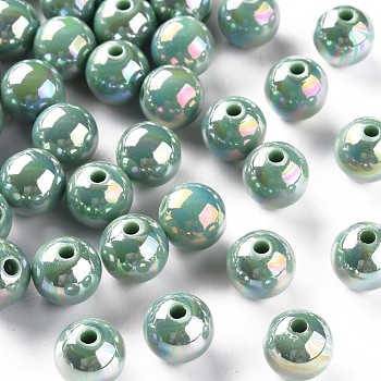 Opaque Acrylic Beads, AB Color Plated, Round, Cadet Blue, 10x9mm, Hole: 2mm, about 940pcs/500g