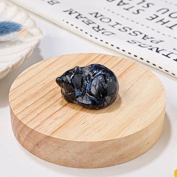 Natural Glaucophane Display Decorations, Reiki Energy Stone Figurine, Sleeping Cat, 33.5x39x23.5mm