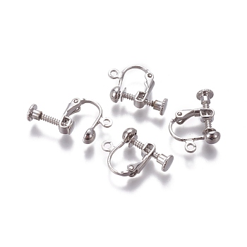 Rack Plated Brass Screw Clip-on Earring Findings, Spiral Ear Clip, Platinum, 13x17x4.5mm, Hole: 1.6mm