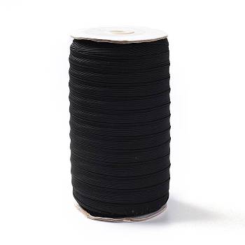 (Defective Closeout Sale: Spool was Yellowing) Flat Braided Elastic Rope Cord, Heavy Stretch Knit Elastic with Spool, Black, 13.5~14mm, about 100 yards(300 feet/roll)
