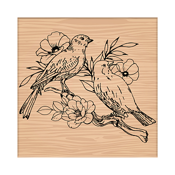 CRASPIRE 1Pc Beechwood Stamps & 1Pc Resin Stamp Sheet, Square, Scrapbook Accessories, Bird Pattern, 7.6x7.58x2.5cm, 1pc/style