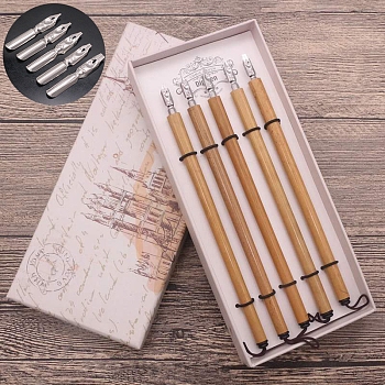 5Pcs Handmade Manga Dip Pens, Bamboo Drawing Signature Pen Painting Kit for Gift, BurlyWood, 19cm