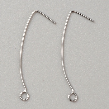 Brass Earring Hooks, Ear Wire, Platinum, 37x16x1mm, Hole: 2mm