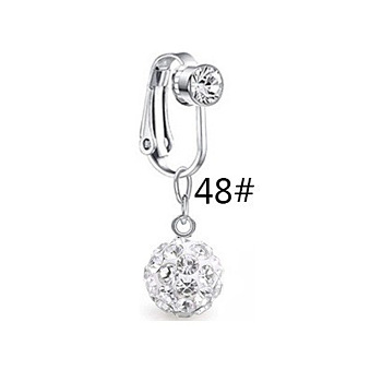 Zinc Alloy Pave Clear Cubic Zirconia Clip on Belly Rings, Platinum, Round, 20mm