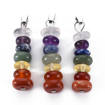 Natural Mixed Gemstone Pendants, with Platinum Iron Findings, Oval, 39~41mm, Hole: 6x2.5mm, bead: 8~12mm