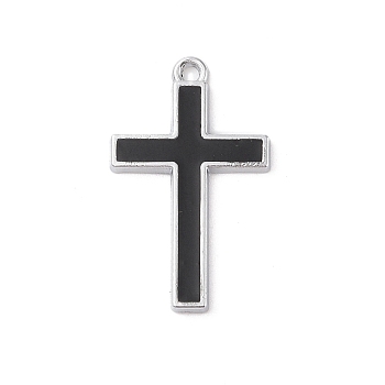 Alloy Enamel Pendants, Cross Charm, Black, Platinum, 39.5x24.5x3mm, Hole: 3mm