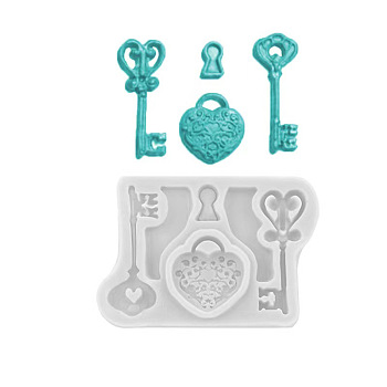DIY Lock & Key Cake Decoration Silicone Molds, Fondant Molds, Resin Casting Molds, for Chocolate, Candy, UV Resin & Epoxy Resin Craft Making, Heart, 55x72mm