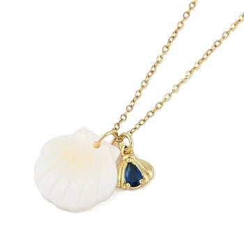 Summer Beach Brass Cubic Zirconia Sea Animal Pendant Necklaces for Women, Shell Pendant Necklaces, Real 18K Gold Plated, Shell Shape, 15.94 inch(40.5cm), pendant: 11x10x3.5mm