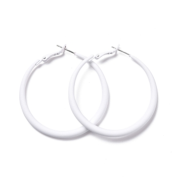 Alloy Big Hoop Earrings for Women, Spray Earrings with 925 Sterling Silver Pin, White, 6 Gauge, 50x4mm, Pin: 0.6mm