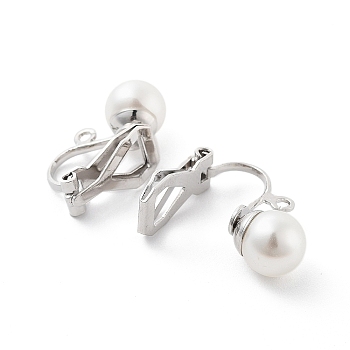 304 Stainless Steel Clip-on Earring Findings with Imitation Pearl Plastic Beaded, with Loops, Stainless Steel Color, 17.5x9x7mm