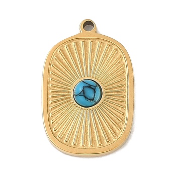 Ion Plating(IP) 304 Stainless Steel Pave Synthetic Turquoise Pendants, Rectangle Charms, Golden, 16x10x3mm, Hole: 1mm