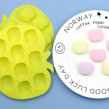 DIY Apple Shape Food Grade Silicone Molds, Baking Cake Pans, 10 Cavities, for Teacher's Day, Yellow, 173x135x15mm