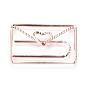 Envelope with Heart Shape Iron Paperclips, Cute Paper Clips, Funny Bookmark Marking Clips, Rose Gold, 19x30x3.5mm