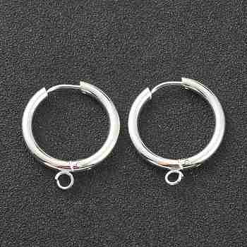 201 Stainless Steel Huggie Hoop Earring Findings, with Horizontal Loop and 316 Surgical Stainless Steel Pin, Silver, 24x21x2.5mm, Hole: 2.5mm, Pin: 1mm