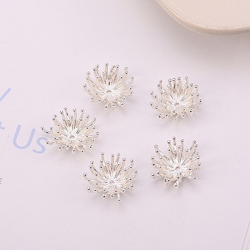 Brass Beads, Flower, Silver, 13x6mm, Hole: 1mm