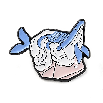 Sea Animal Enamel Pins, Electrophoresis Black Alloy Brooches, Whale, Misty Rose, 27x31x1mm