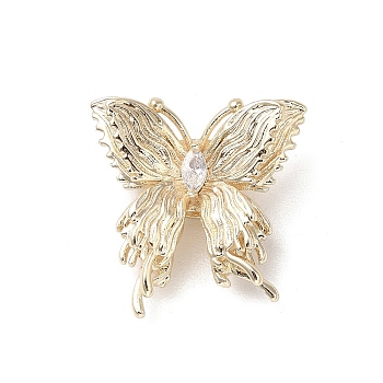 Brass Micro Pave Clear Cubic Zirconia Beads, Butterfly, Real 18K Gold Plated, 23x22x9mm, Hole: 1.2mm