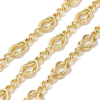 Rack Plating Brass Bowknot Link Chains, Soldered, with Spool, Cadmium Free & Lead Free, Real 18K Gold Plated, 20.5x7.5x2mm, 7x5x1mm