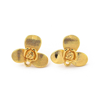 Rack Plating Brass Studs Earrings Finding, Cadmium Free & Lead Free, Long-lasting Plated, Flower, Golden, 13x15mm, Hole: 1.3mm, Pin: 0.8mm