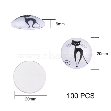 100 個のレトロな白黒ピクチャー ガラス カボション(GGLA-SZ0001-16)-6