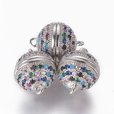 Platinum Colorful Round Brass+Cubic Zirconia Clasps