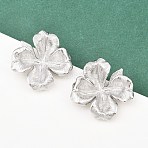 304 Stainless Steel Flower Stud Earrings, Stainless Steel Color, 37x37.5mm(EJEW-K268-76P)