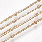 Brass Curb Chains, Satellite Chains, with Spool, Soldered, Cadmium Free & Nickel Free & Lead Free, Golden, 2x1.5x0.4mm, about 49.21 Feet(15m)/roll(CHC-S006-01B)