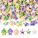 120Pcs 6 Styles Synthetic Turquoise Dyed Beads, Fuel Injection Effect, Starfish and Turtle, Mixed Color, 13.5~18x13.5~15x5~8mm, Hole: 1~1.6mm, 20pcs/style(G-YW0002-30)
